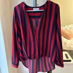 Urban Outfitters vertical striped v neck blouse in red and navy blue